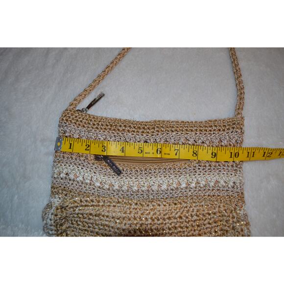 Staw Studios Crochet Cream Tan and Gold Hobo Shoulder Bag Boho - Picture 2 of 6